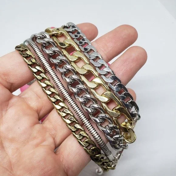 Jenny Bird Austin Cuff Mixed Metal Stacked Layered Chain Bracelet - Picture 3 of 12